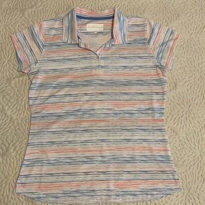 Women’s Dri-fit Golf shirt. Orange and blue. Size L.